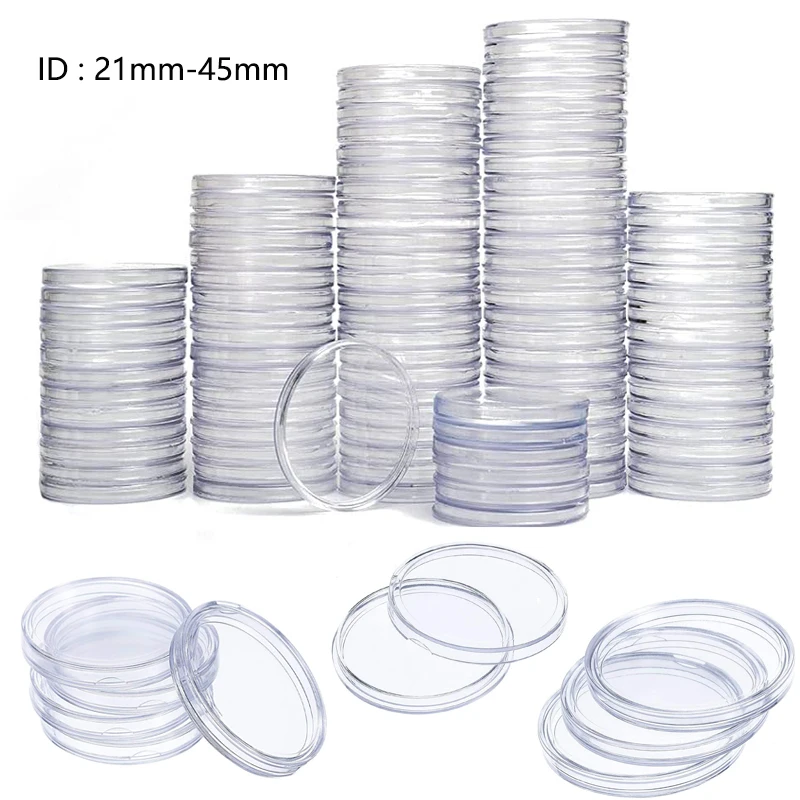 10/25Pc 21/22/23/25/26/27/28-45mm Transparent Round Coin Box Capsules Storage Coin Collection Holder Containers Home Supplies