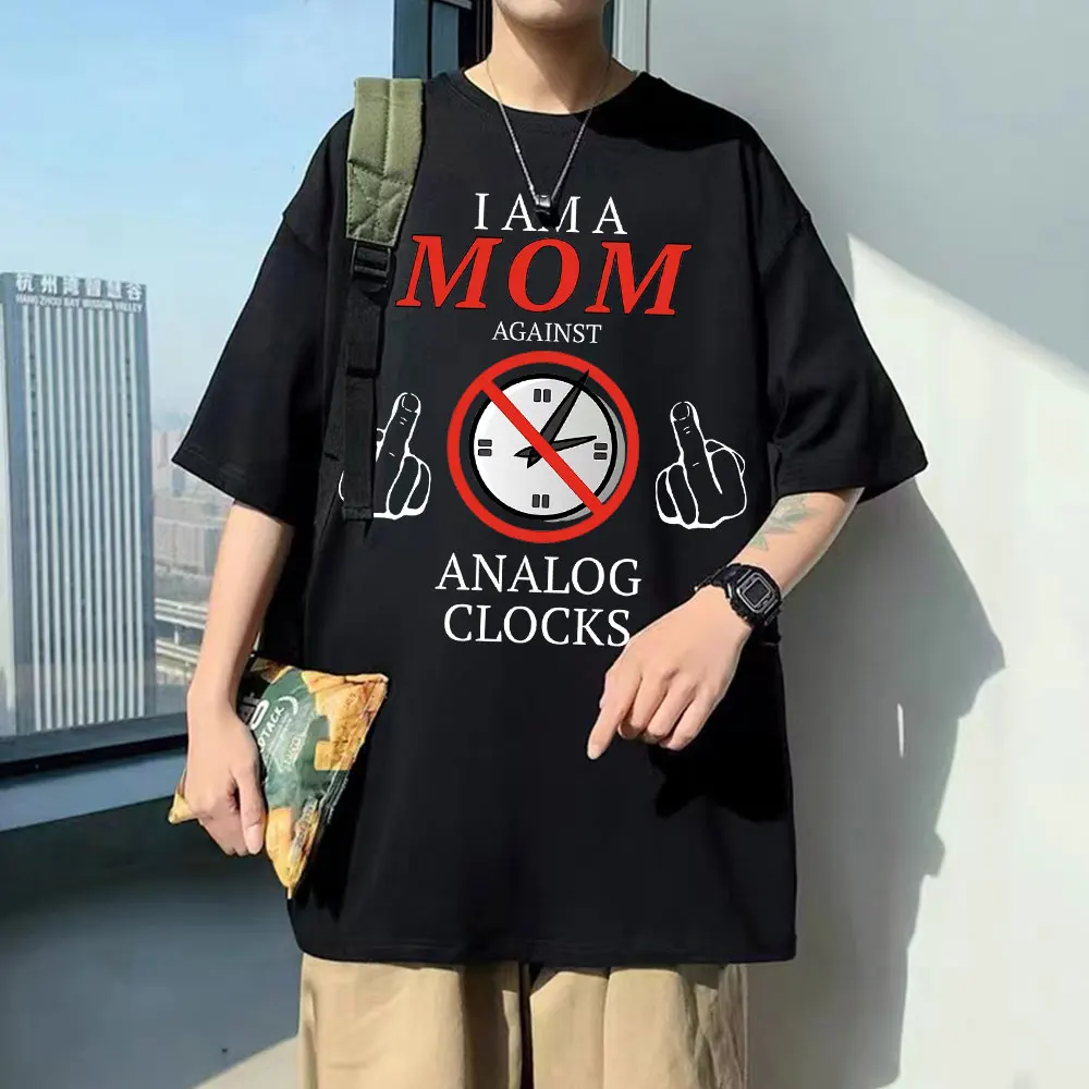 

Футболка с графическим рисунком I Am A Mom On с аналоговыми часами, футболка для мужчин и женщин, забавная свободная футболка большого размера с ...