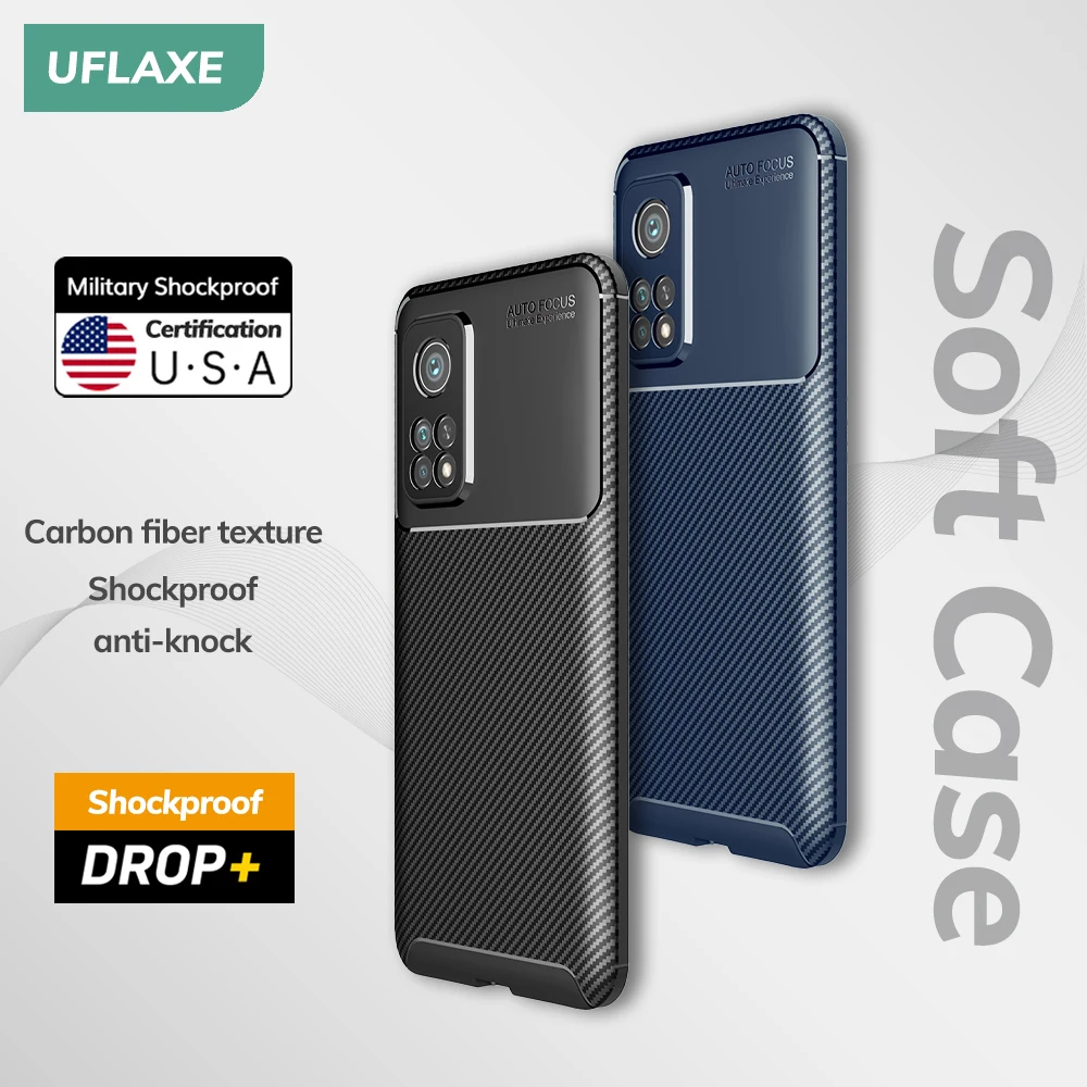 UFLAXE Original Shockproof Soft Silicone Case for Xiaomi Mi 10T Pro Lite Mi 10 Pro Ultra Carbon Fiber Back Cover Casing