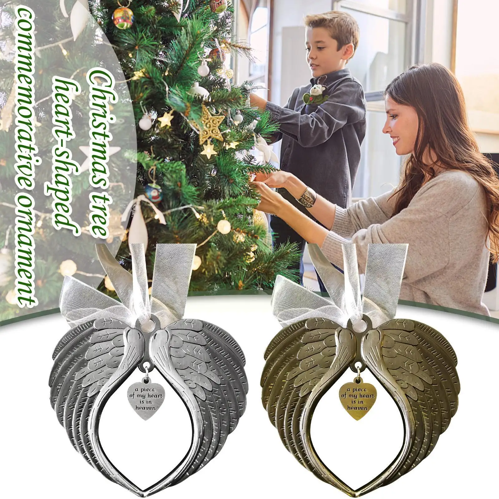 

A Piece Of My Heart Is In Heaven Ornament For Christmas Tree Angel Wing Pendants Christmas Joyful Atmosphere Home Decoratio I4d2