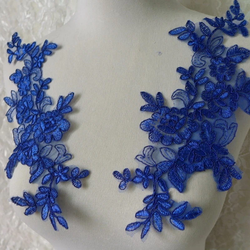 

Вышитые кружева Alencon аппликация с кружевной отделкой для свадебного платья DIY Blue Color Sell By 5 пар