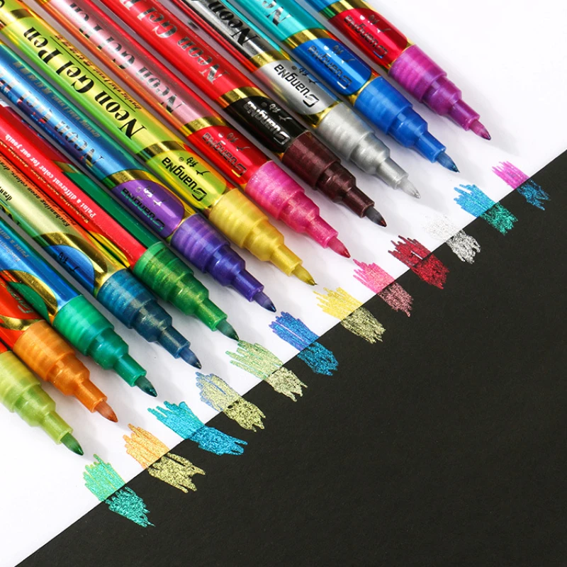 

12 Colors Fluorescent Glitter Paint Pen Student Waterproof and Quick-drying Hand Account Colored Marker Pen