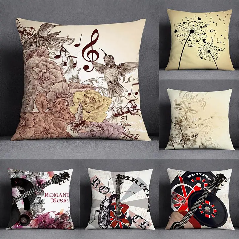 

45x45cm Guitar Notes Collection Graphic Printing Home Decor Polyester Pillowcase Square Pillowcase Sofa Decoration