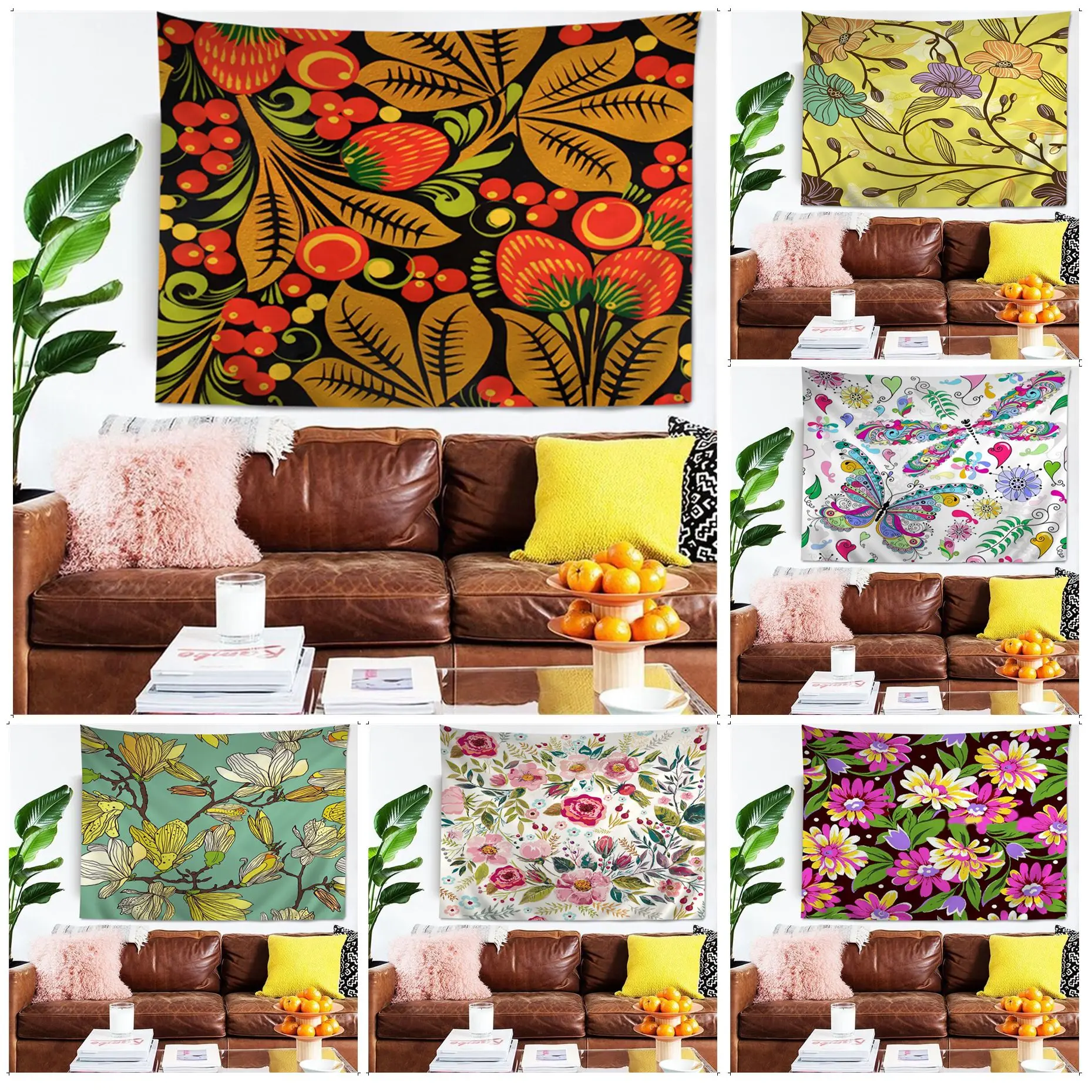 

Tropical Leaves Flower Plant Landscape Hanging Bohemian Tapestry Indian Buddha Wall Decoration Witchcraft Hippie Home Decor