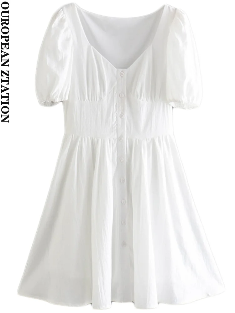 

PAILETE Women 2022 chic fashion button-up draped mini shirt dress vintage v-neck short sleeve female dresses vestidos