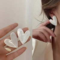 white color big heart stud earrings for women girl korean love drop glaze aesthetic daily life minimalist jewelry piercing ear