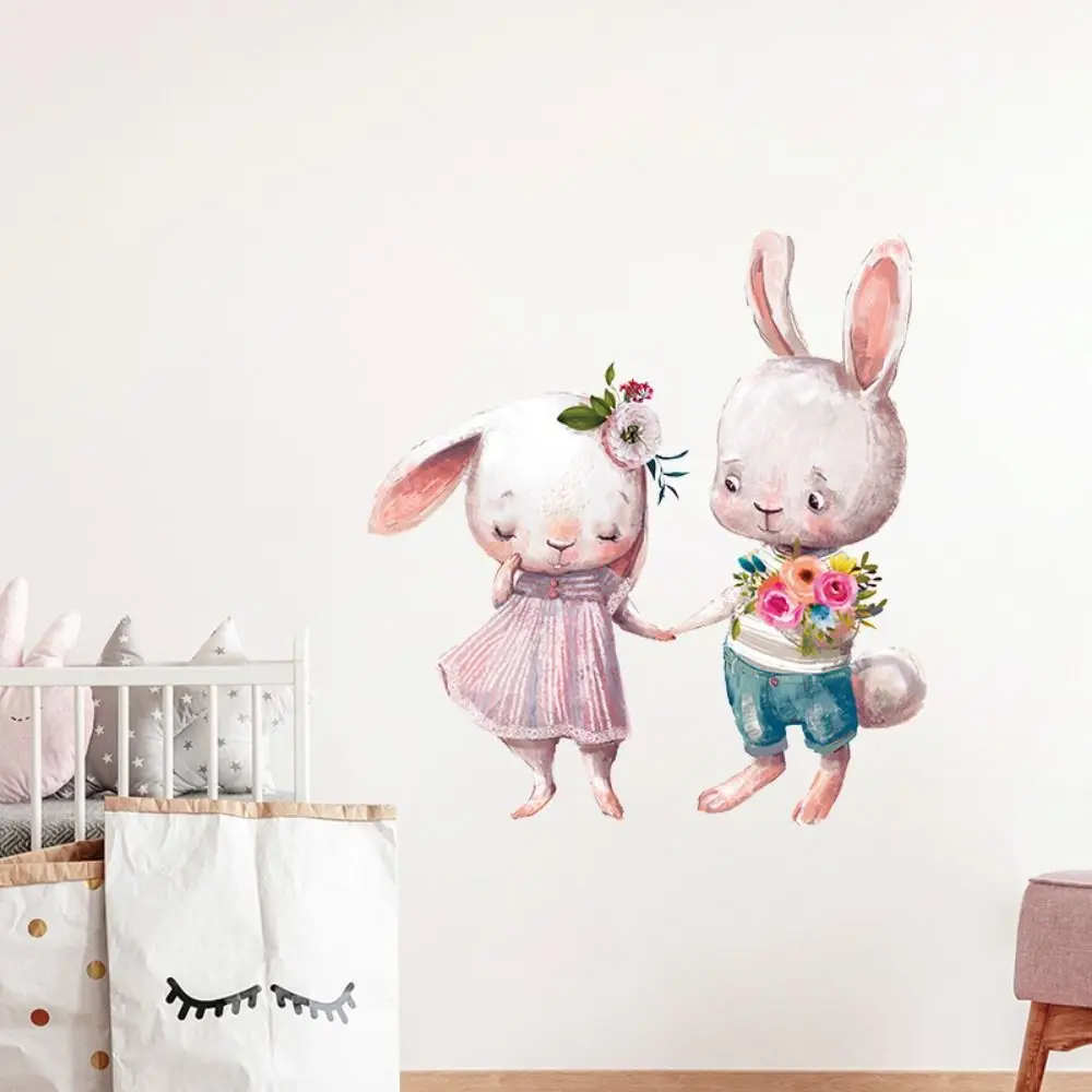 

Gift Vinyl Living Room Home Decoration Cartoon Rabbit Decals Cute Bunny Wallpaper Wall Stickers Hearts Clouds Flower