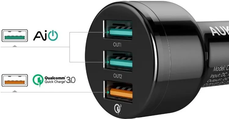 Автомобильное зарядное устройство Aukey 3-Port Car Charger with Quick Charge 3.0 42 Вт цвет Черный