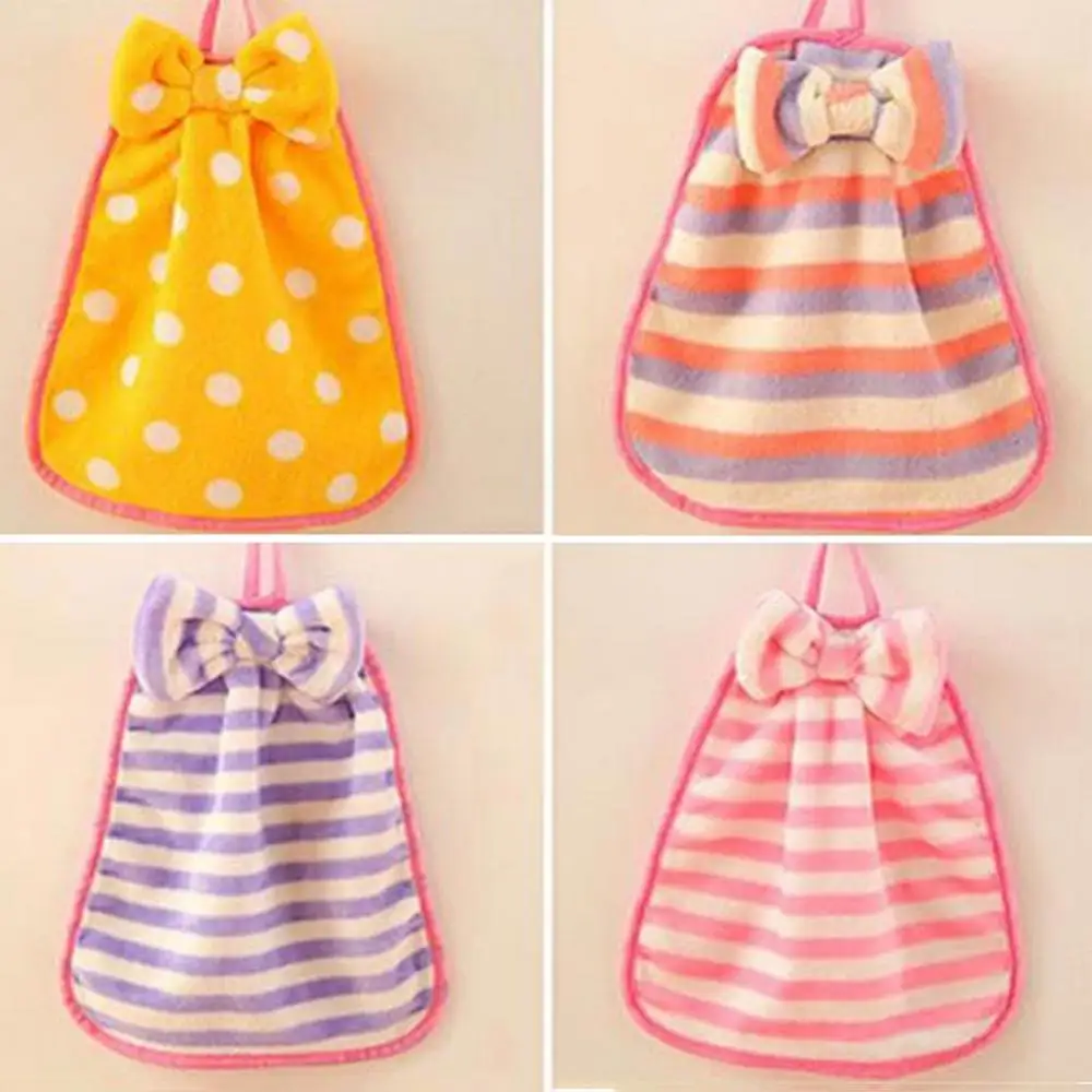 

Towel Soft Bathroom Kitchen Children Nursery Hand Bowknot Hanging Wipe Towel