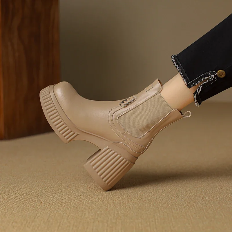 Ботильоны женские на платформе с круглым носком массивном каблуке