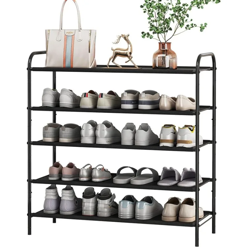 

5 Tier Stackable Shoe Rack Organizer Storage, Adjustable Fabric Shoe Shelf for Closet Closet Hallway Bedroom Entryway, Black