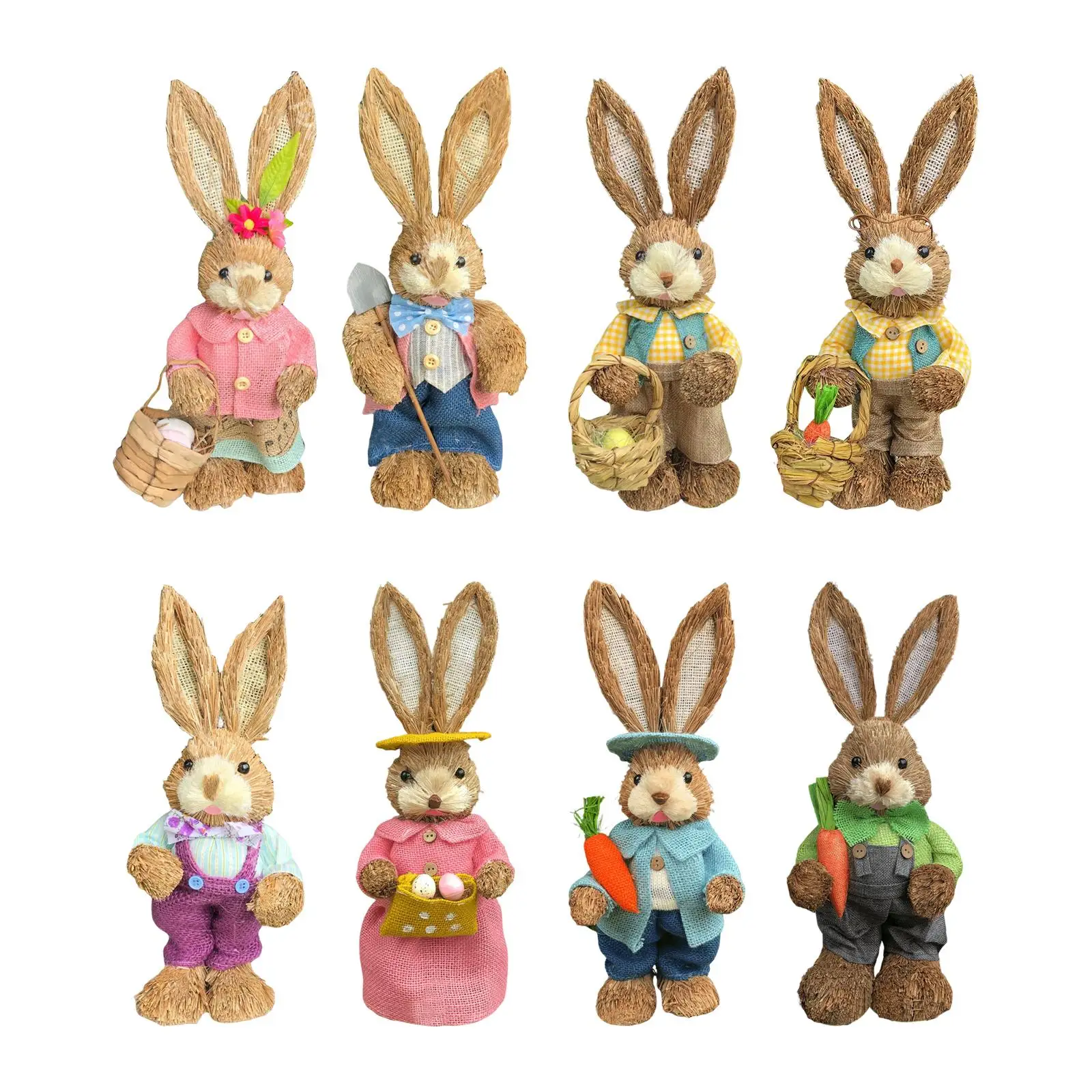 

Straw Woven Rabbit Figurine Bunny Statue Easter Sculpture Photo Props Crafts Art for Outdoor Party Indoor Tabletop Decoration