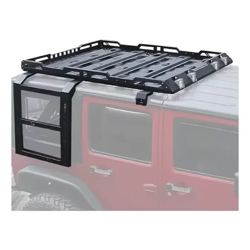 Фото 【CHIMU HOME】 Багажная платформа на крышу для Wrangler JL JLU 2018+ с алюминиевой грузовой корзиной и системой боковой лестницы №5