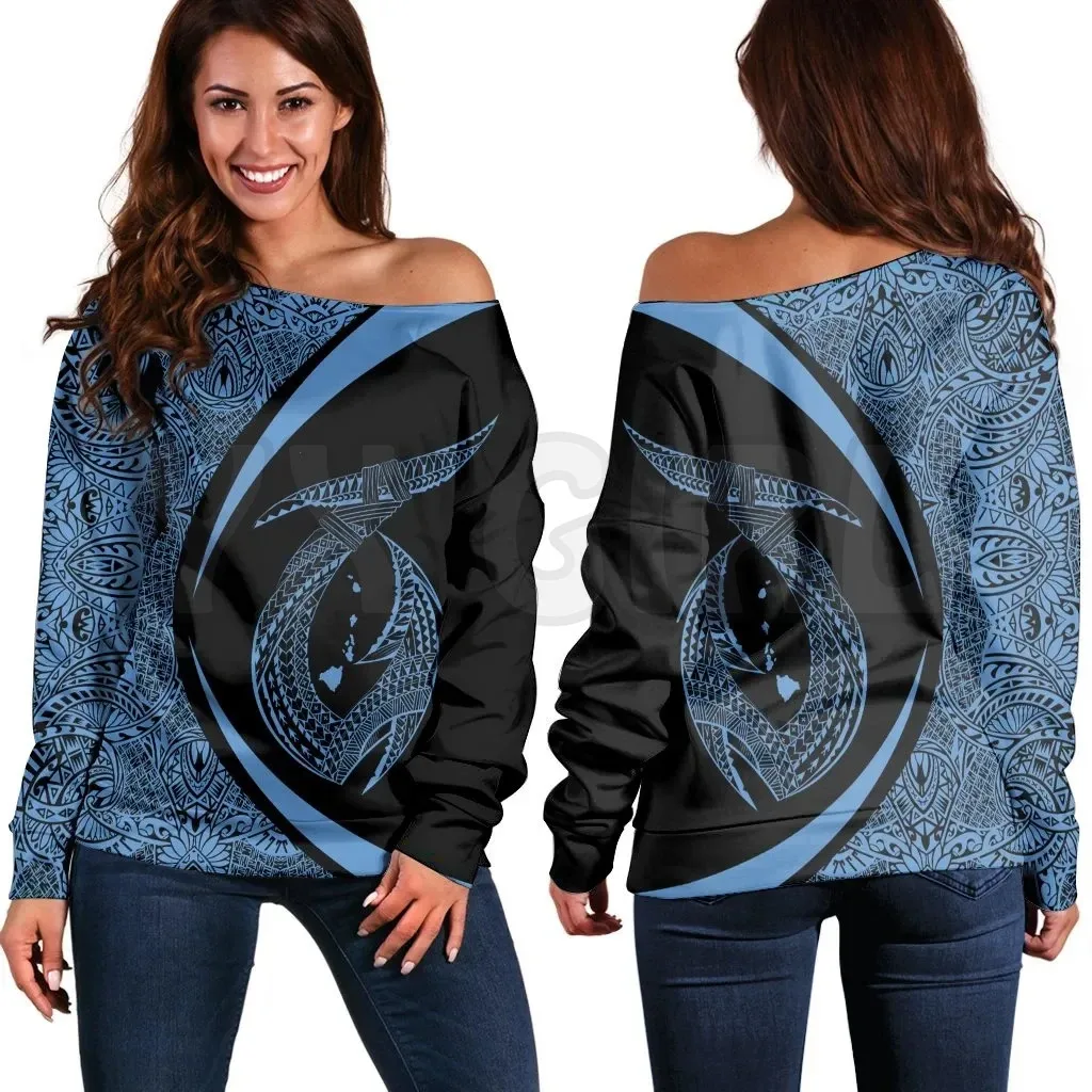 YX GIRL Hawaii Fish Hook Polynesian 3D Printed Novelty Women Casual Long Sleeve Sweater Pullover