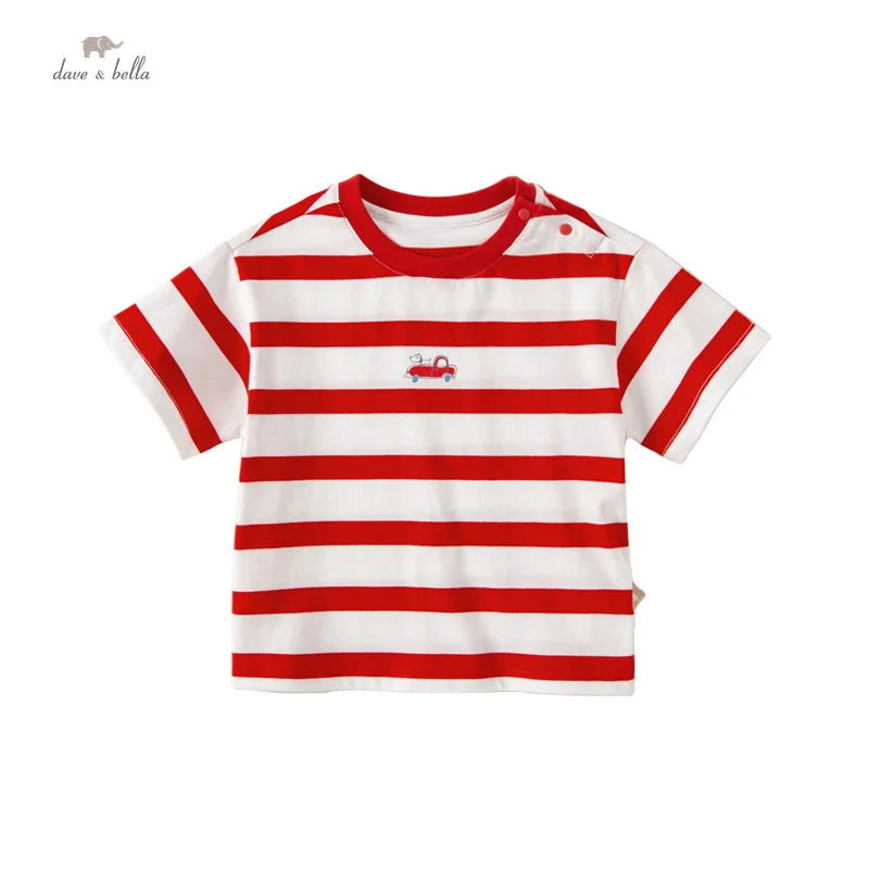 

Dave Bella 2023 New Children's T-Shirt Kid's Clothes Boys Short Sleeve stripe Summer Baby Top Pure Cotton Casual Sport DB2235294