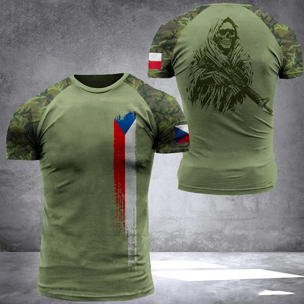 

Czech Army T-shirt for Men Flag Print Veteran Soldier Print Men's T-shirt Oversized Clothing O Neck Casual Tops Tee Short Sleeve