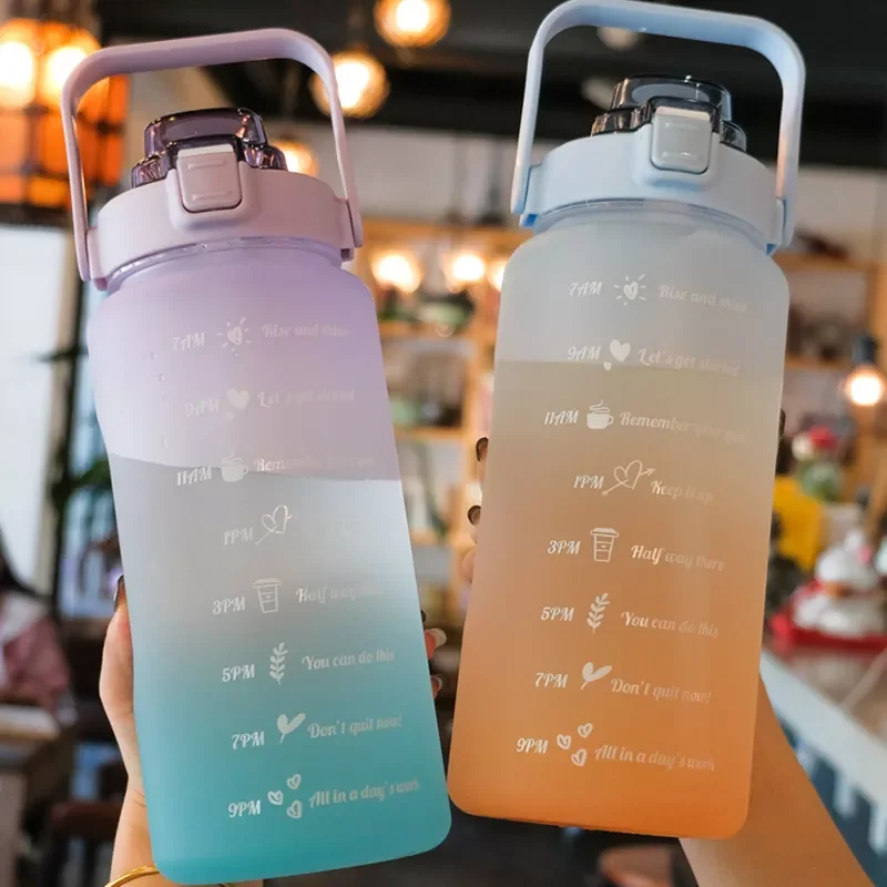

2023NEW Large Capacity Water Bottle Bounce Cover Time Scale Reminder Frosted Leakproof Cup for Outdoor Sports Fitness