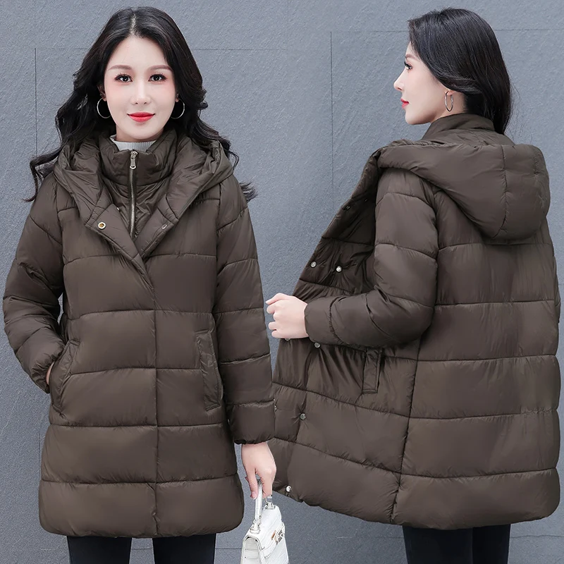 Female 2022 New Korean Winter Women's Thickened Casual Cotton Coat Versatile Fashion Mid Length Hooded Warm Cotton Jacket