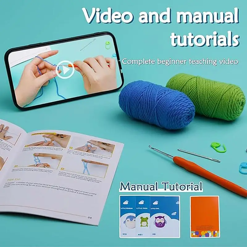 Набор для вязания пряжи начинающих 3 узора животные сова пингвин лягушка набор