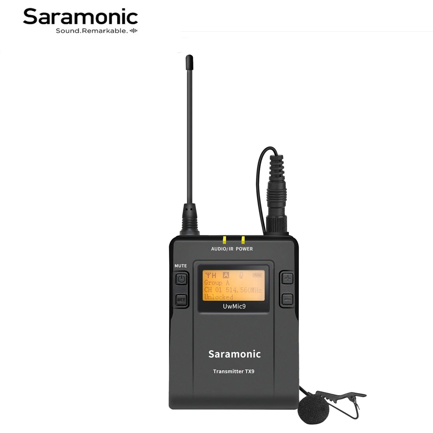 

Saramonic UwMic9 TX9 96-Channel Bodypack Transmitter LCD displays with Lavalier Microphone compatible with RX9 receiver