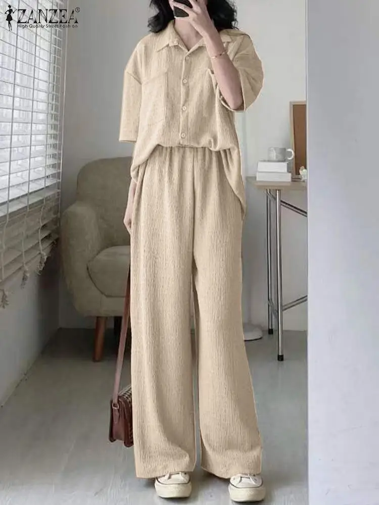 

ZANZEA Two Piece Sets Casual Short Sleeve Shirt Wide Leg Pant Sets Womens Outifits Fashion Summer Trousers Suits Urban Tracksuit