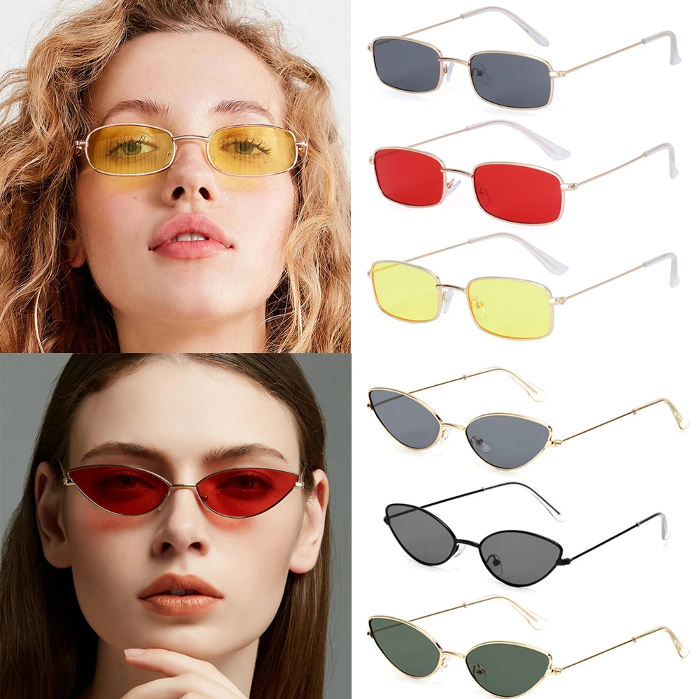 

UV400 Protection Korea Small Oval Women Sunglasses Brand Shades Classic Candy Color Metal Rectangular Sun Glasses Eyewear