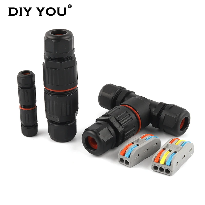 

5 Set IP68 2/3/5 Pin Cable Connector Straight/T Type Electrical Wire Connector Outdoor Waterproof Terminal Block Junction Box