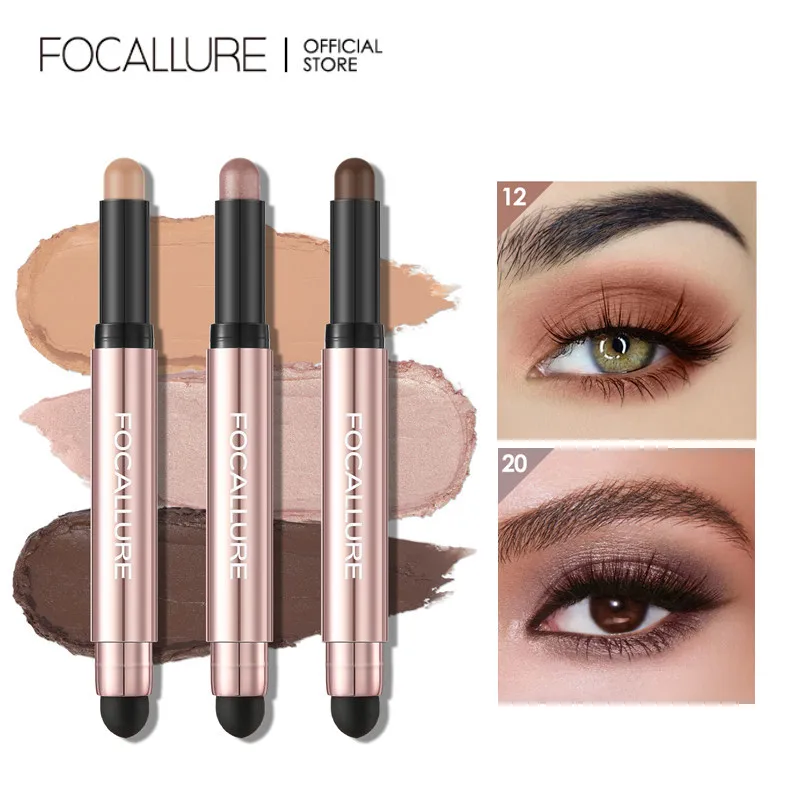 

FOCALLURE 27 Color Matte Shimmer Eyeshadow Stick Long Lasting Waterproof Eye Shadow Pencil with Blending Sponge Brush Cosmetics