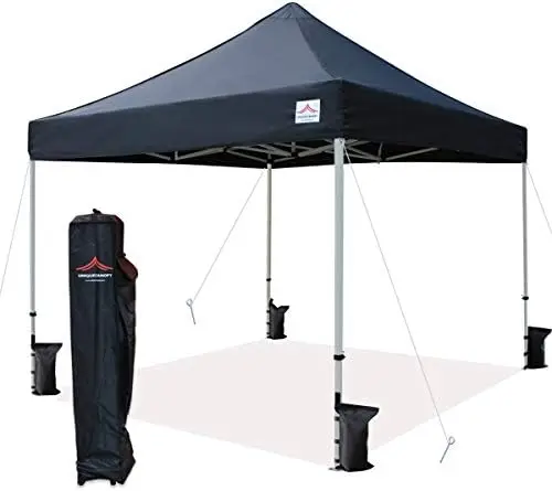 

Ez Pop Up Canopy Tent Commercial Instant Shelter with Heavy Duty Roller Bag, 4 Canopy Sand Bags, 10x10 FT Black