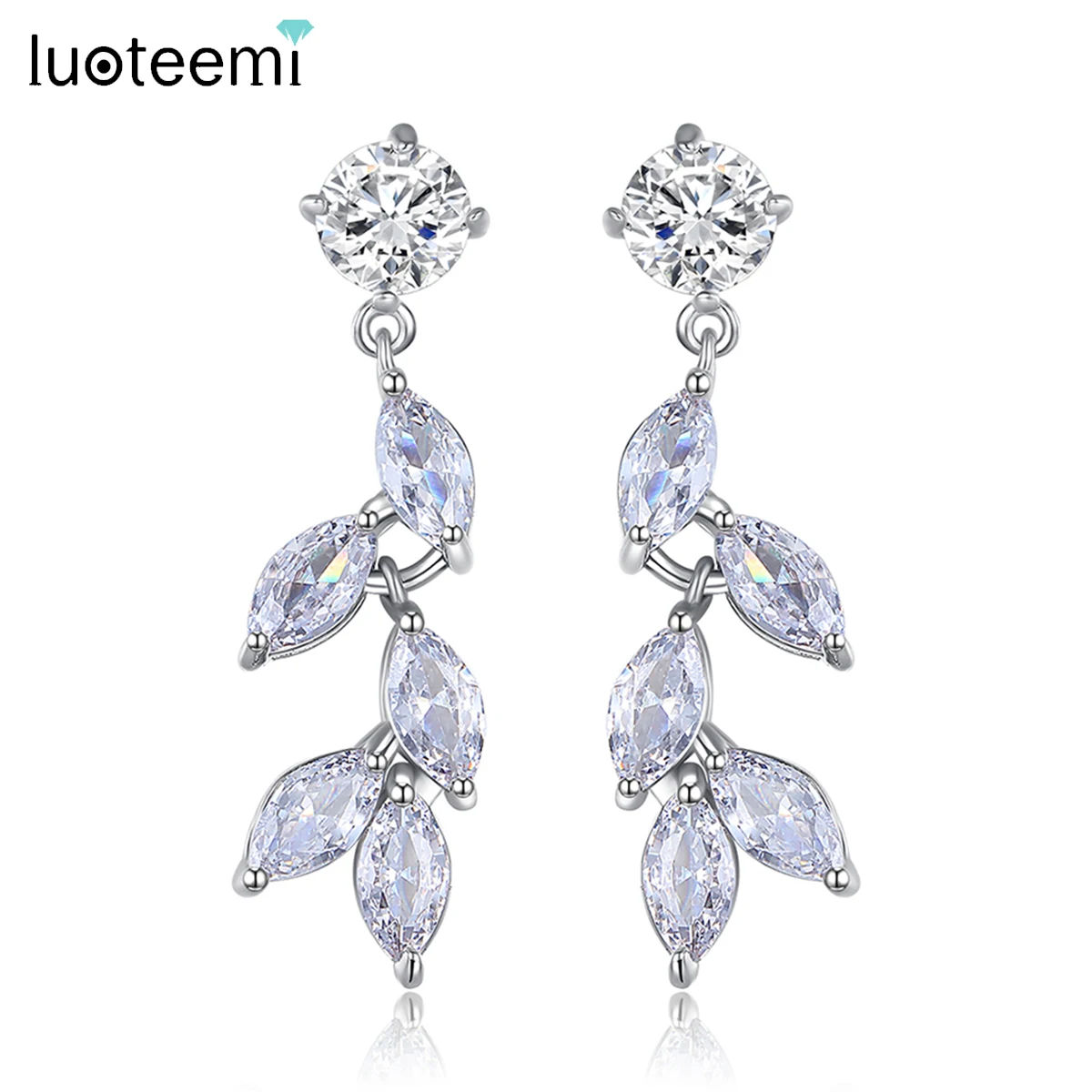 

LUOTEEMI Elegant Shinning Clear Cubic Zirconia Leaf Shape Drop Earrings for Women Wedding Engagement Bridal Fashion Accessories