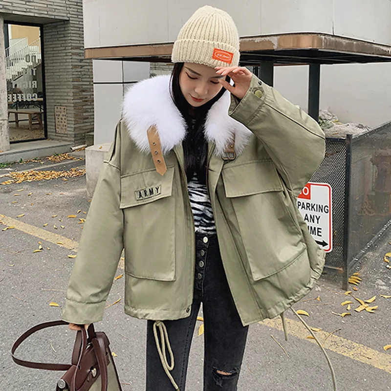 

Pike Women's Winter Coats Real Fox Fur Lapel Detachable Liner Rabbit Fur Drawstring Pocket Medium and Long Women Jackets Parker