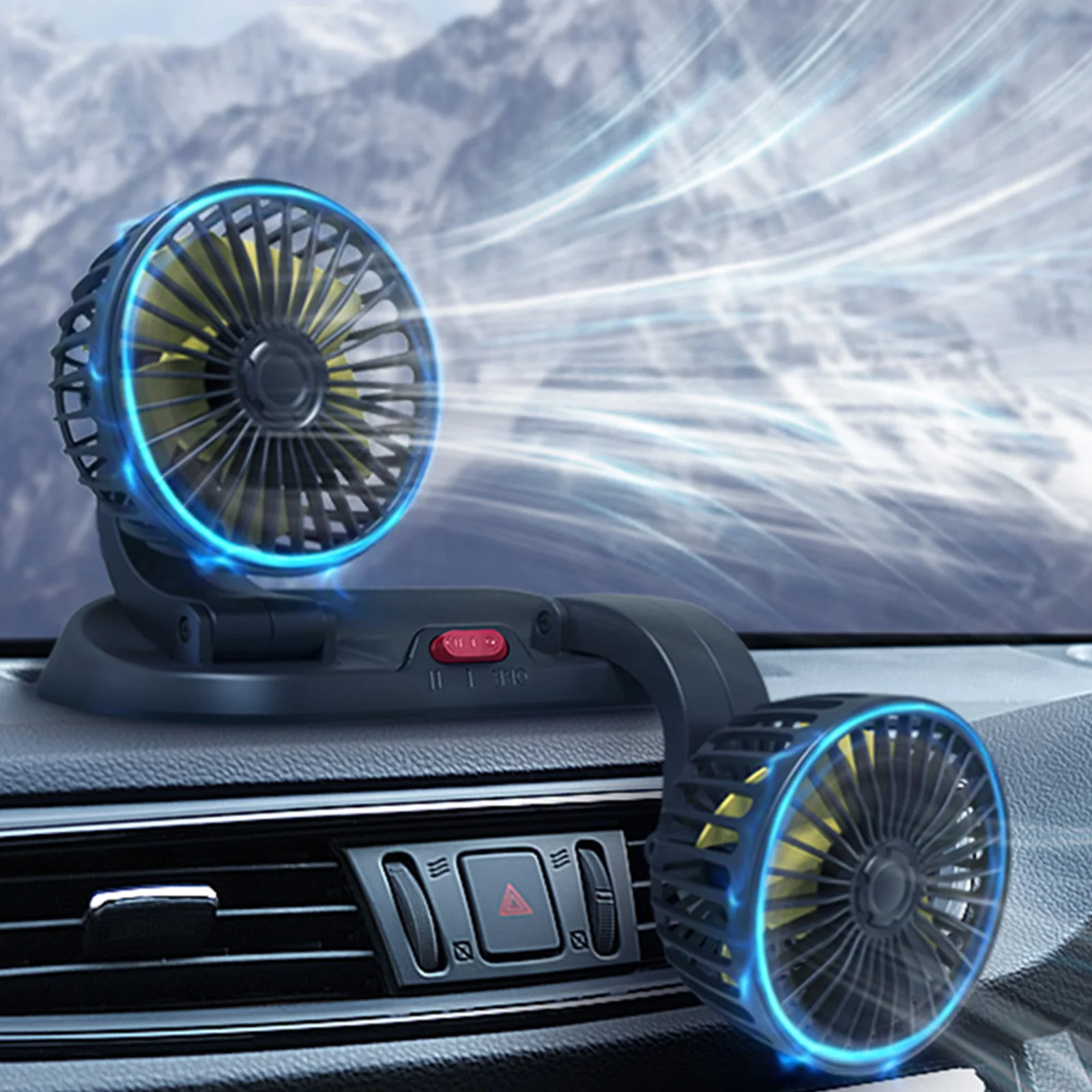 

10W Car Double-Headed Folding Fan Rotatable Rotatable Head Creative Little Fan Summer Cooling Fan High Airflow Fan