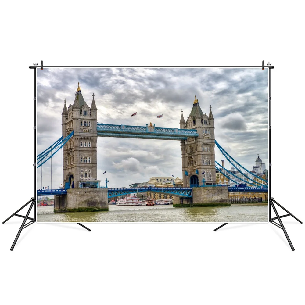 

UK London Tower Bridge River Scenery Photography Backdrops Custom Party Home Decoration Photo Booth Photographic Backgrounds