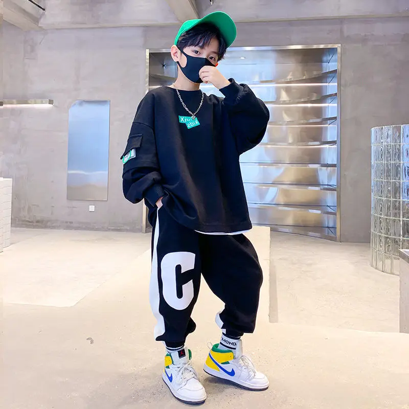 

2022 Teen Boys Clothes Set Kids Tracksuit Cotton Hoodies Tops+Pants Children Clothing Boy Sportswear 3 4 6 8 10 12