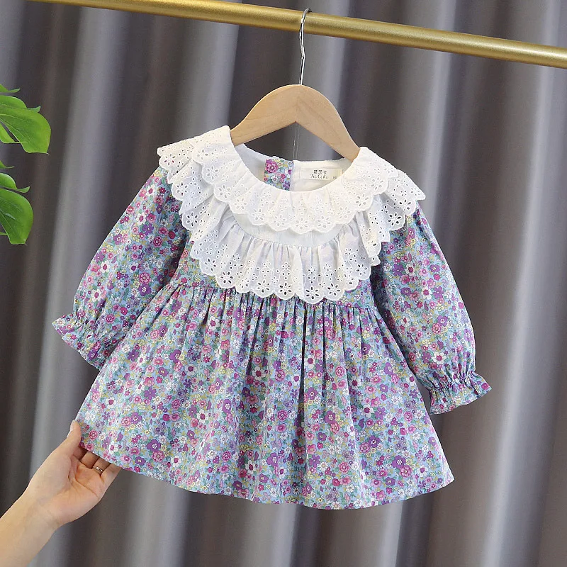

Spring Autumn Children Kids Baby Infants Period Sweet Princess Dress Long-sleeved Broken Flower Dress