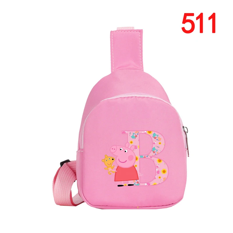 Фото Сумка-рюкзак Peppa Pigs для мальчиков и девочек, розовая сумка через плечо с 26 буквами в стиле аниме, мини-портативная сумка-кроссбоди для студентов, подарок на день рождения №4