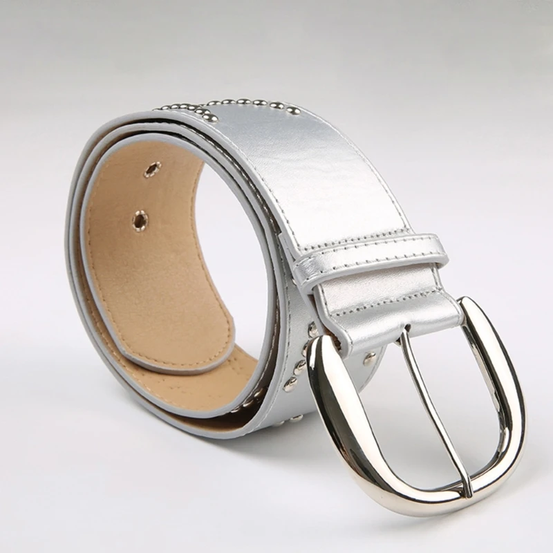 

Trendy Elastic Waist Belt Punk Waist Belt with Metal Round Buckle for Women HXBA