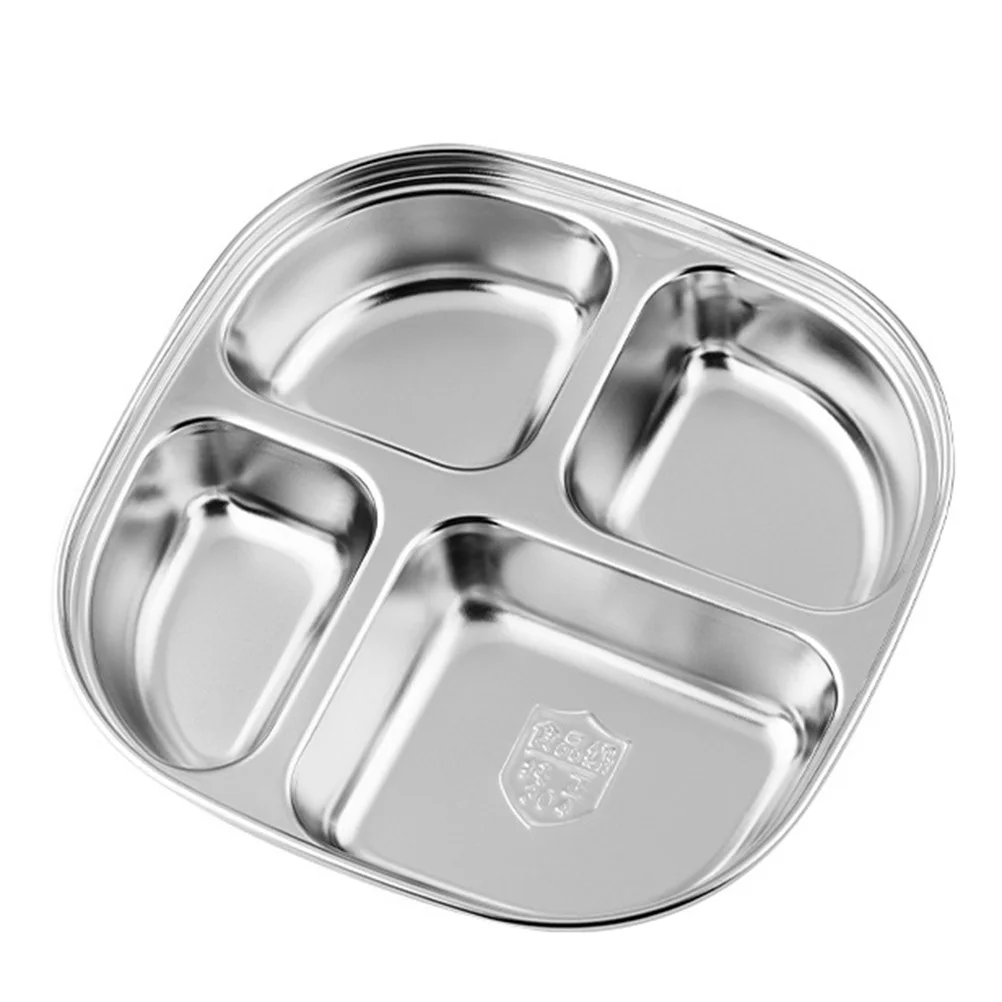 

Stainless Steel Divided Plates Compartment Trays 4- Section Trays for Lunches Kids Portion Control Camping Silver