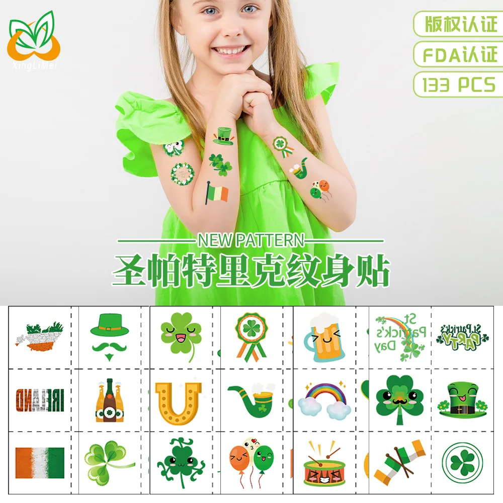 

2PcsSt. Patrick S Day Country Ireland Holiday Stickers Sweat-Proof Face Irish Festival Sticker Green Hat Tattoo Sticker Hot Sale