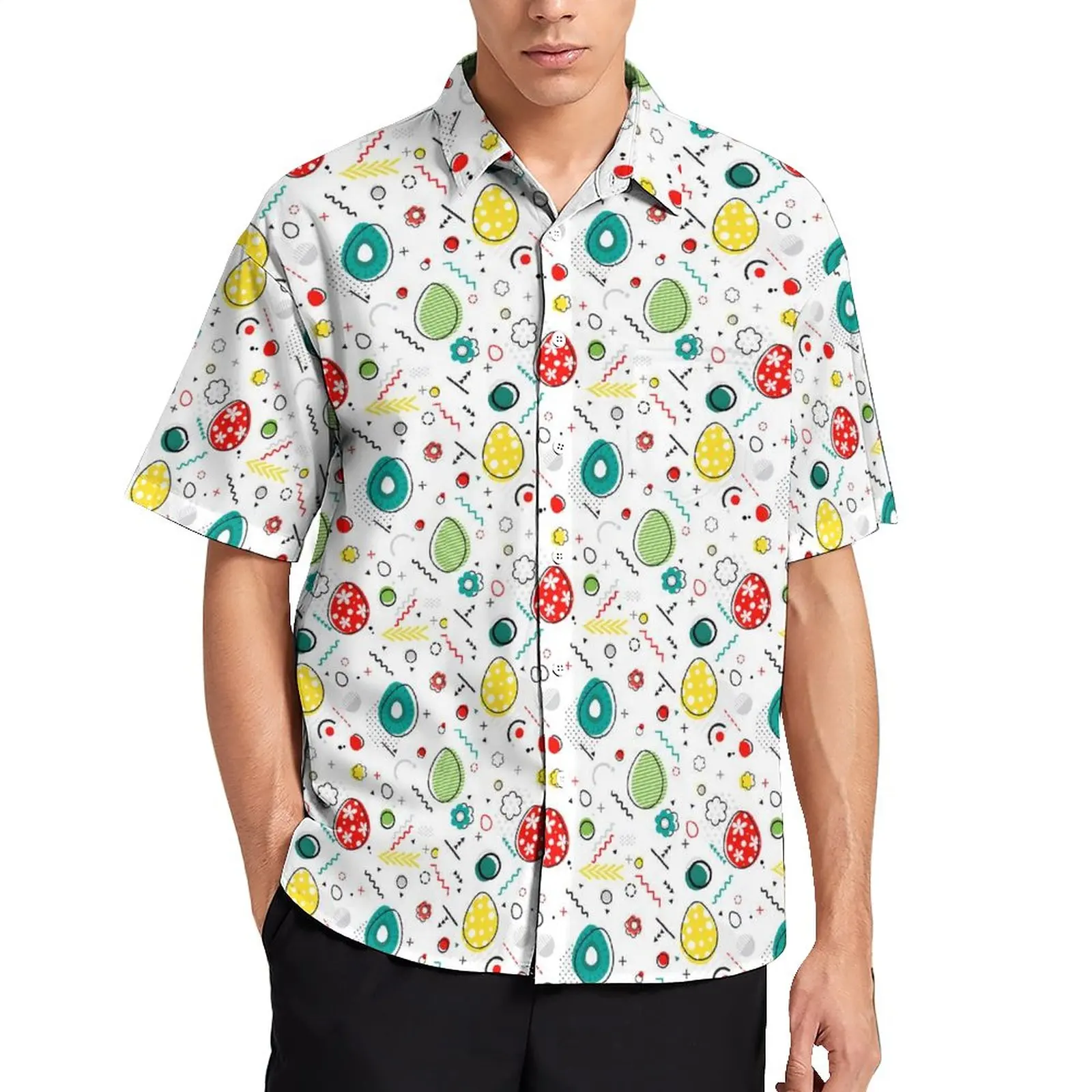 

Easter Day Print Casual Shirts Colorful Eggs Vacation Shirt Summer Trending Blouses Men Graphic Plus Size 3XL 4XL
