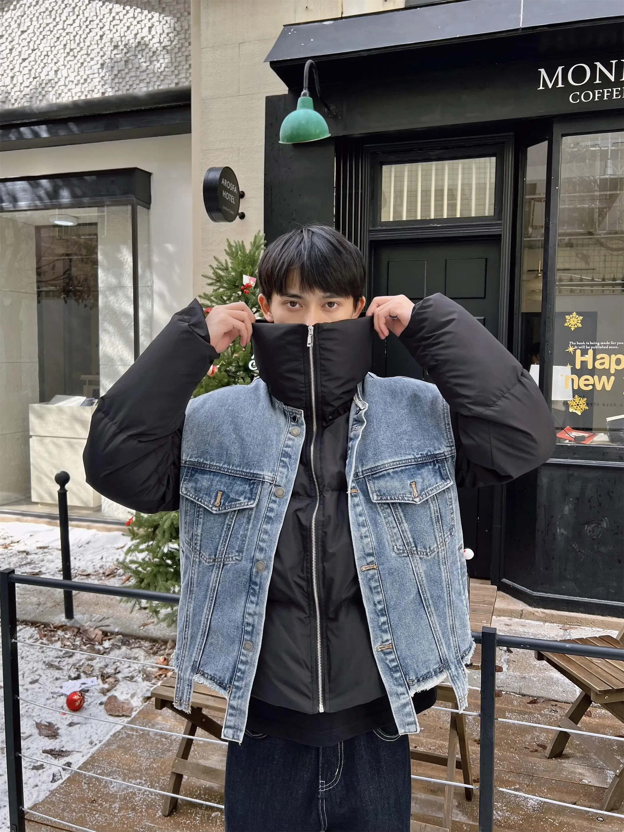 Qiq Fashion Advanced Sense Джинсовый жилет Лоскутная одежда с хлопковой подкладкой Ins