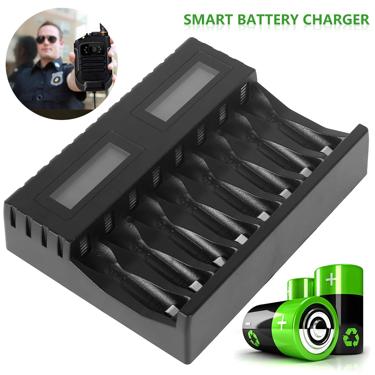 

8-Slot Battery Chargers AA AAA Rechargeable Batteries Chargers 1.2V 2000mA Smart 8 Bay AA AAA Battery Charger with LCD