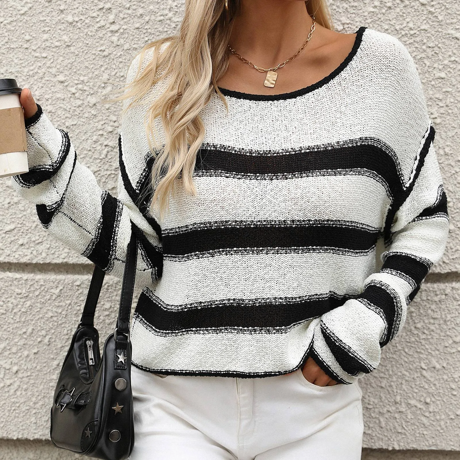 Женские укороченные свитера вязаный свитер в полоску пуловеры новинка 2024 сезон