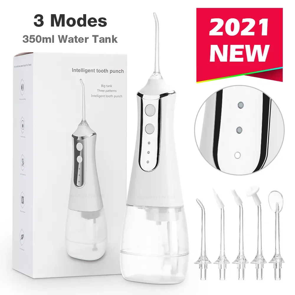 

Modes Portable Oral Irrigator 330ml Water Tank Dental Water Flosser Waterproof USB Irrigator Dental Water Jet 5 Nozzles
