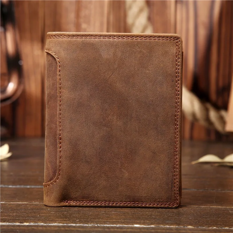 Father's Day Gift Vintage Customize Genuine Leather Cowhide Short Thick Cash Card Coin Wallet Purse Pocket Holder for Man 566