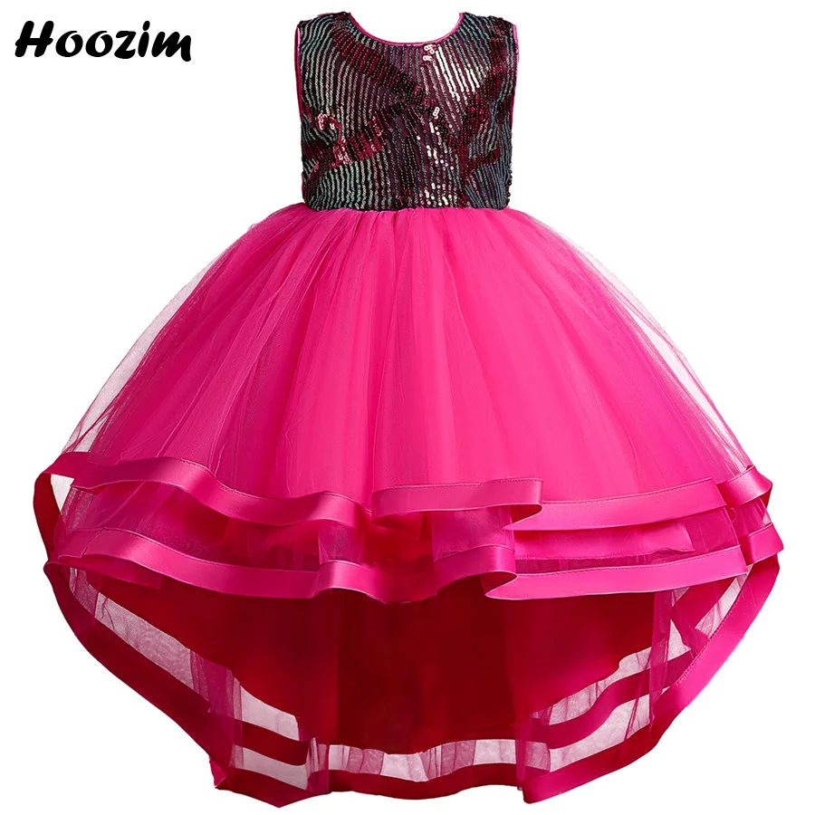

European Tulle Shine Sequined Pageant And Red Carpet Asymmetrical Dress Girls 4 To 11 Years Formal Elegant Prom And Evning Frock