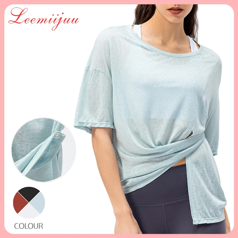 

Спортивные топы LEEMIIJUU с коротким рукавом, женские рубашки с длинным рукавом для занятий йогой, свободные рубашки с драпировкой, одежда для а...