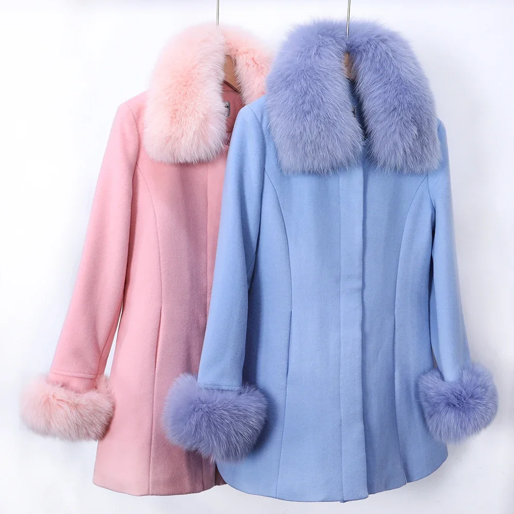 

2023 MAOMAOKONG Brand Store Autumn and Winter Ladies Coat Wool Coat Natural Real Fox Fur Collar Outdoor Jacket Top