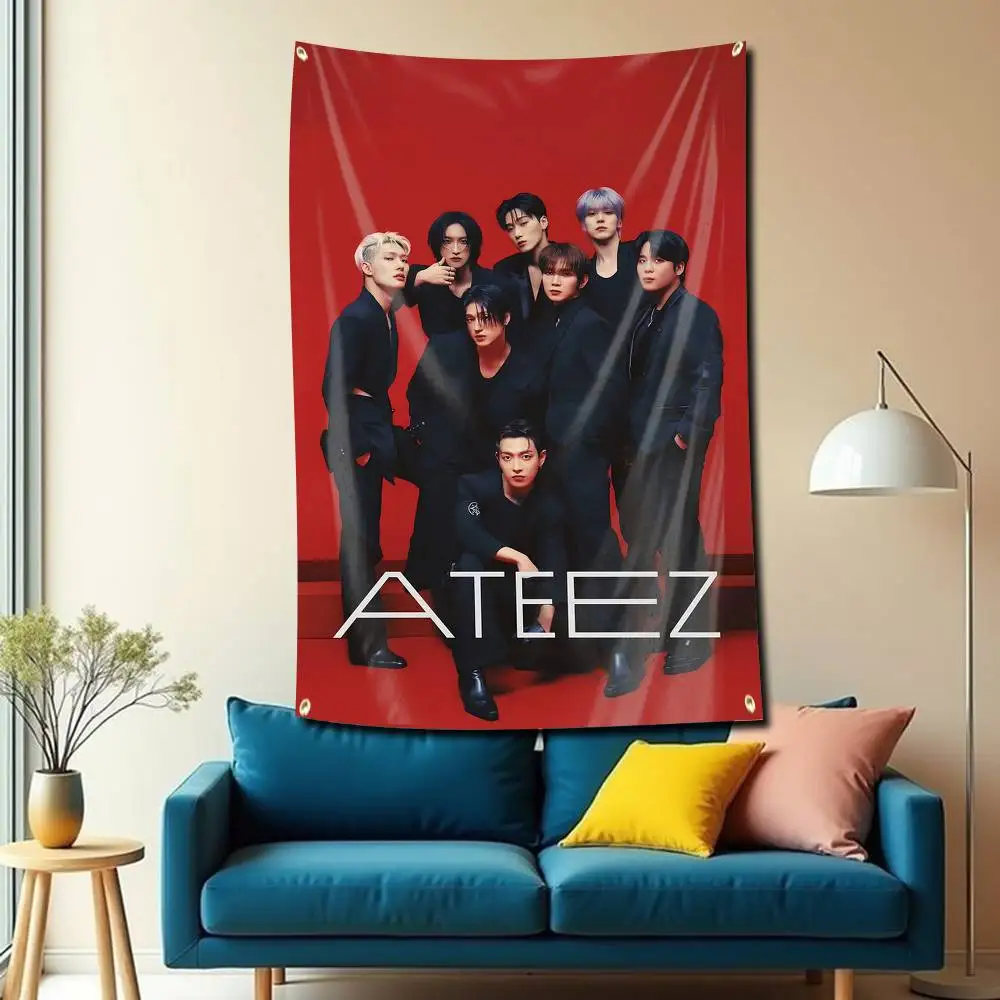 Фото Флаг-гобелен/баннер с изображением K-POP группы A-ATEEZ для спальни, гостиной, отдыха на природе, кемпинга, с возможностью индивидуального заказа. №5