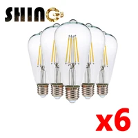 6 pcs 220v retro led light bulb st64 edison filament bulb 8w e27 vintage 4000k glass lamp lighting for living room